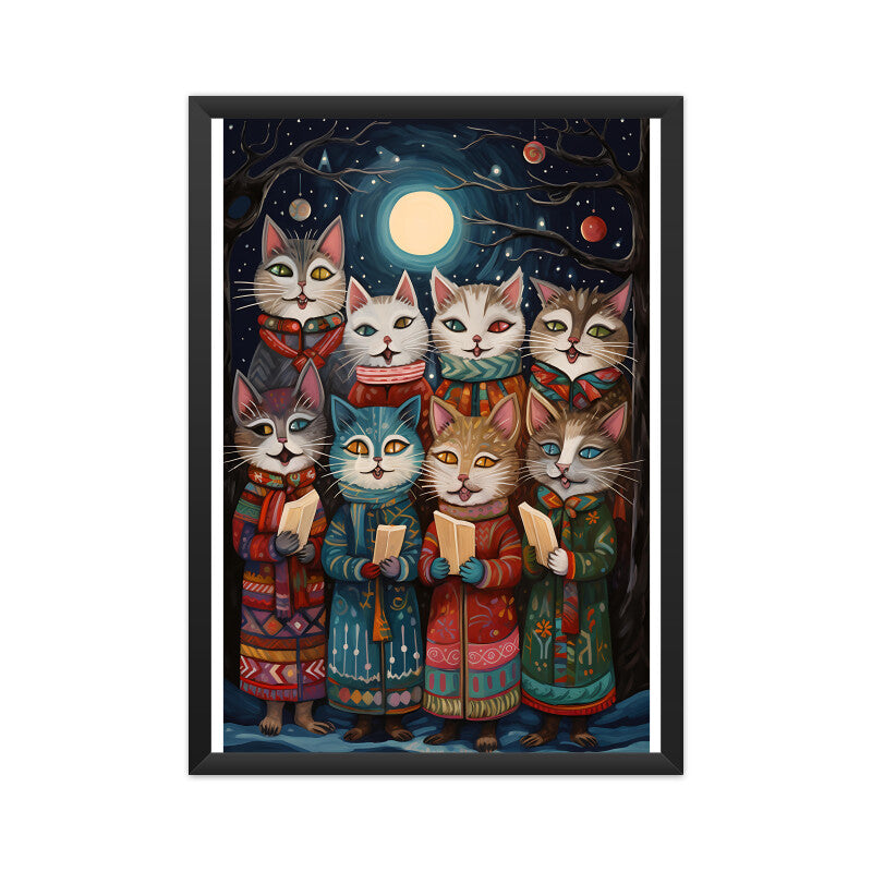 "Christmas Cat Caroling in Moonlight" Wall Art