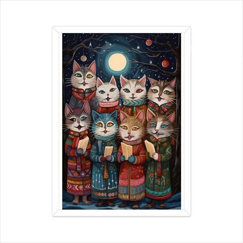 "Christmas Cat Caroling in Moonlight" Wall Art