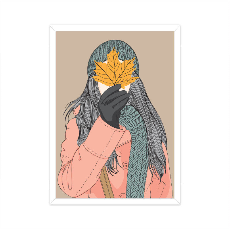 Cute Girl holding leaves in autumn Wall Art