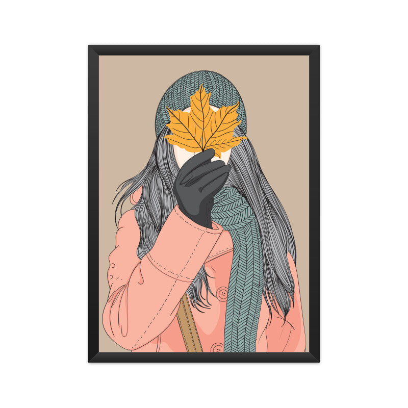 Cute Girl holding leaves in autumn Wall Art