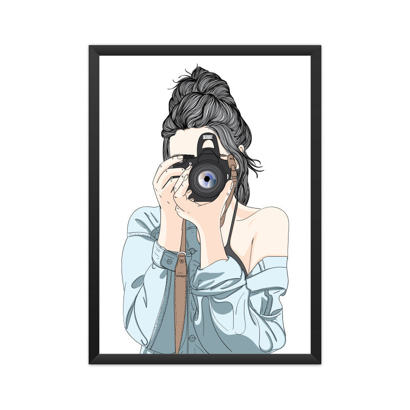 Female Photographer with a Professional Camera Wall Art