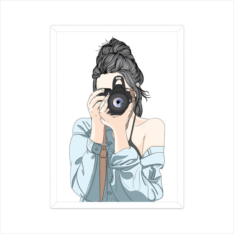Female Photographer with a Professional Camera Wall Art