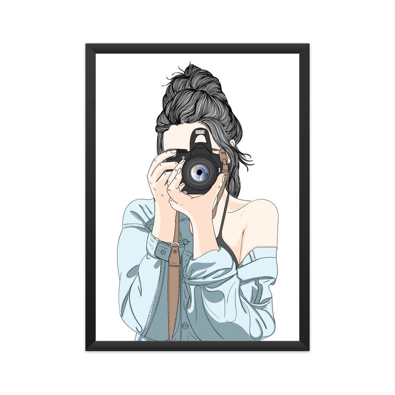 Female Photographer with a Professional Camera Wall Art