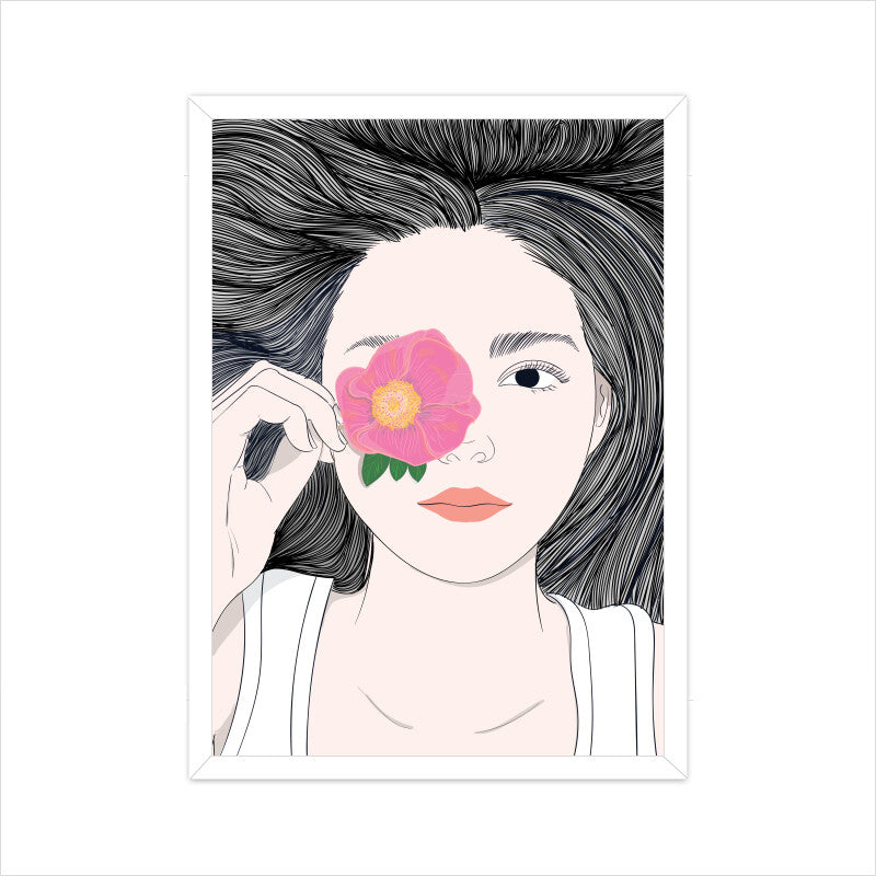 Girl with Long Hair and Flowers Wall Art