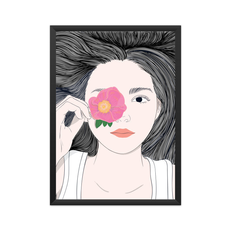 Girl with Long Hair and Flowers Wall Art