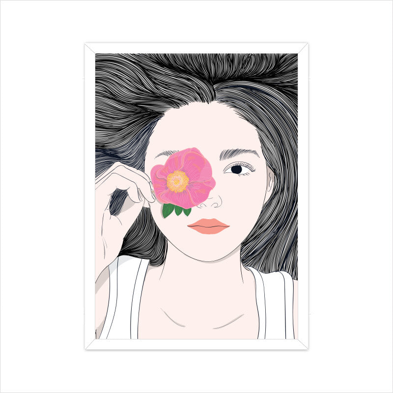 Girl with Long Hair and Flowers Wall Art