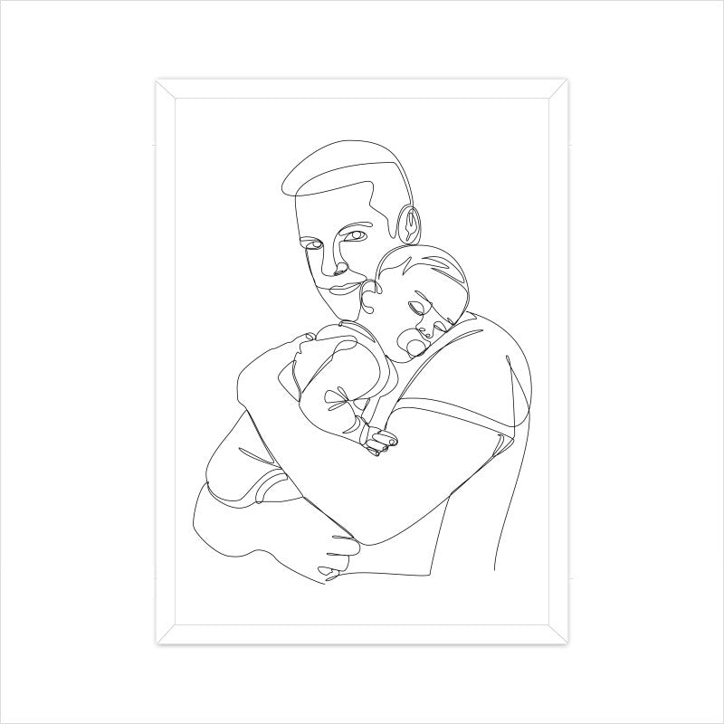 Daddy and Newborn Baby One Line Art