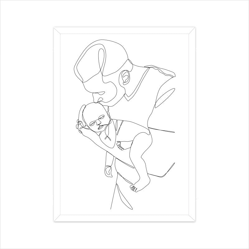 Daddy and Newborn Baby One Line Art