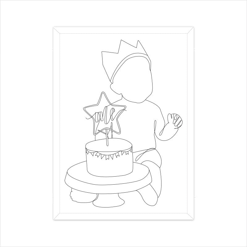 First Birthday Poster One Line Art