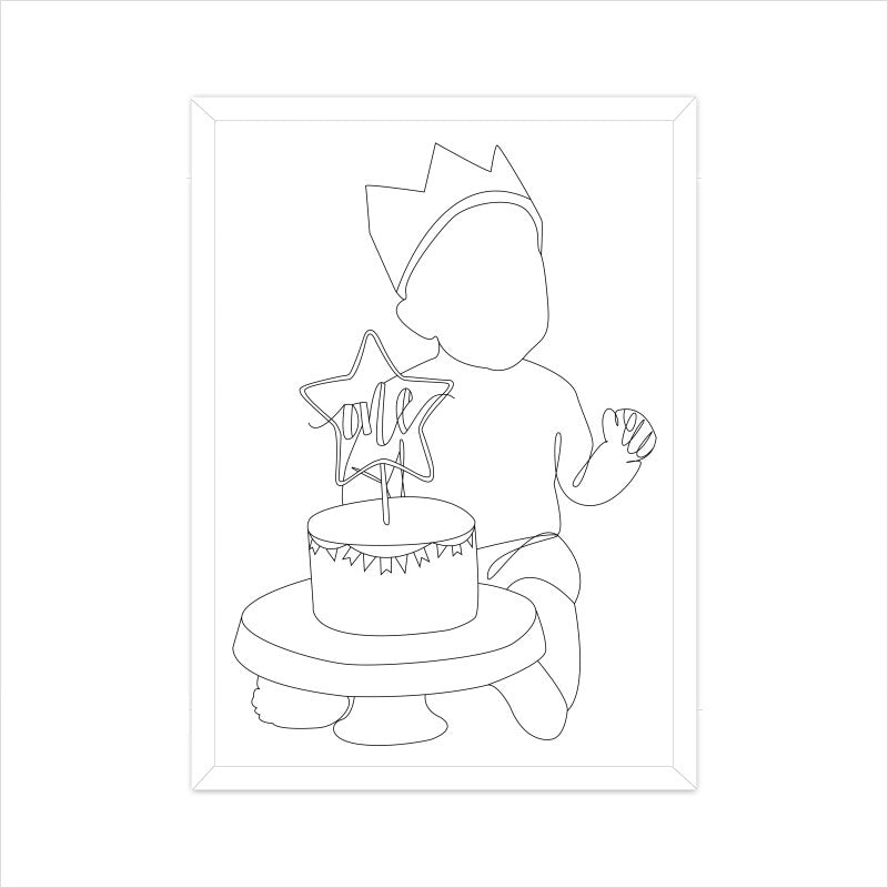 First Birthday Poster One Line Art