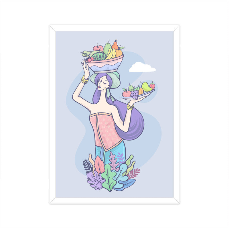 Women with basket of Fruits Wall Art