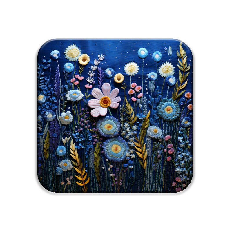 3D flowers Embroidery Design square coaster