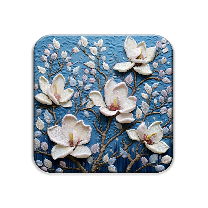 3D flowers Embroidery Design square coaster