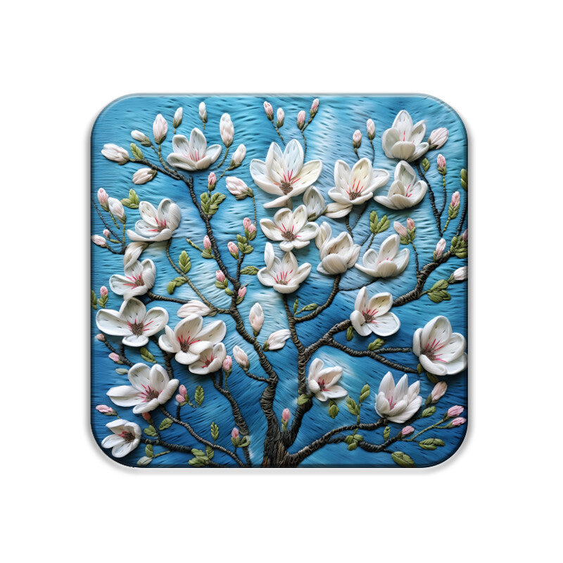 3D flowers Embroidery Design Square Coaster