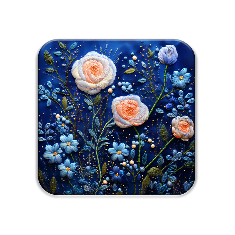 3D flowers Embroidery Design Square Coaster