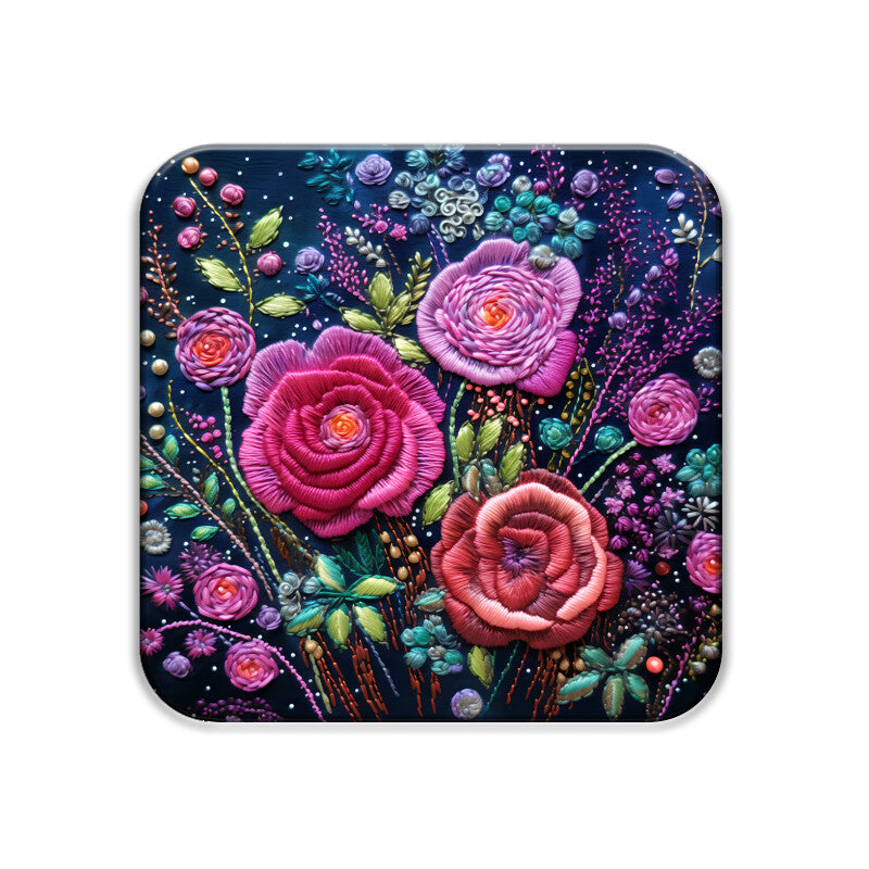 3D flowers Embroidery Design Square Coaster