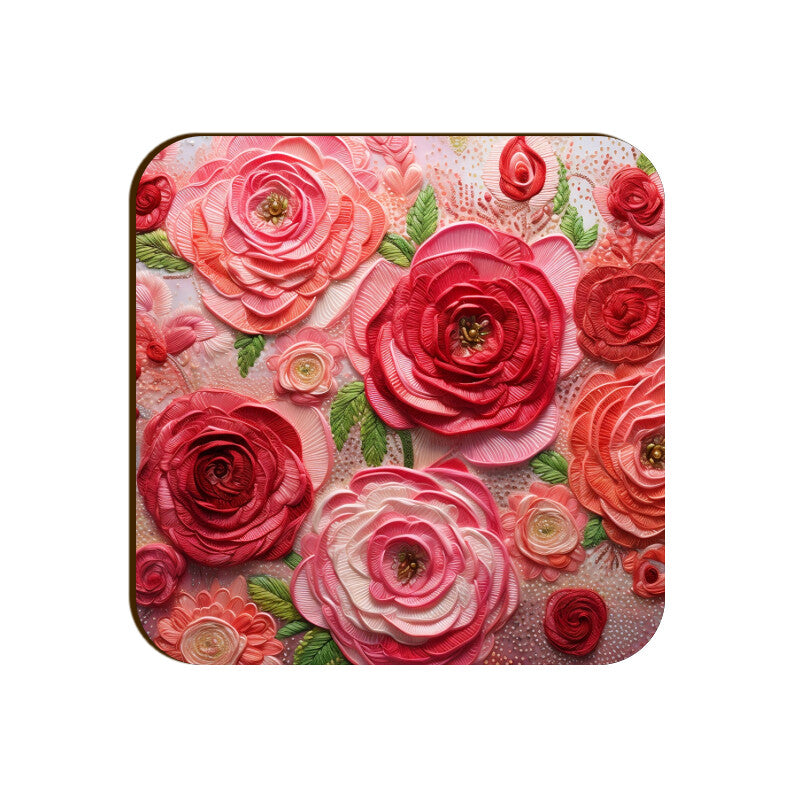 3D flowers Embroidery Design Square Coaster