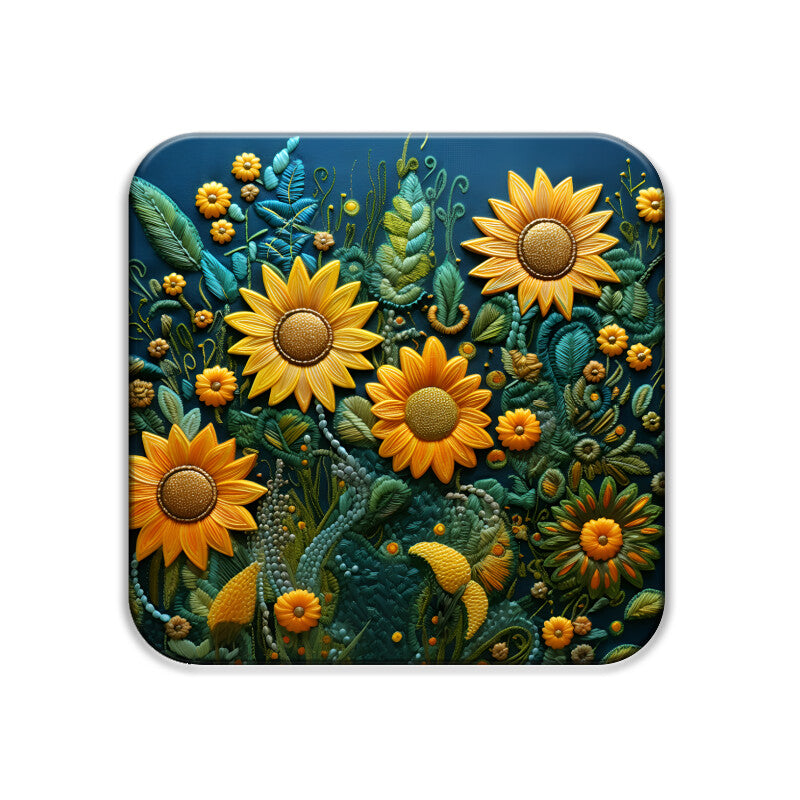 3D flowers Embroidery Design Square Coaster