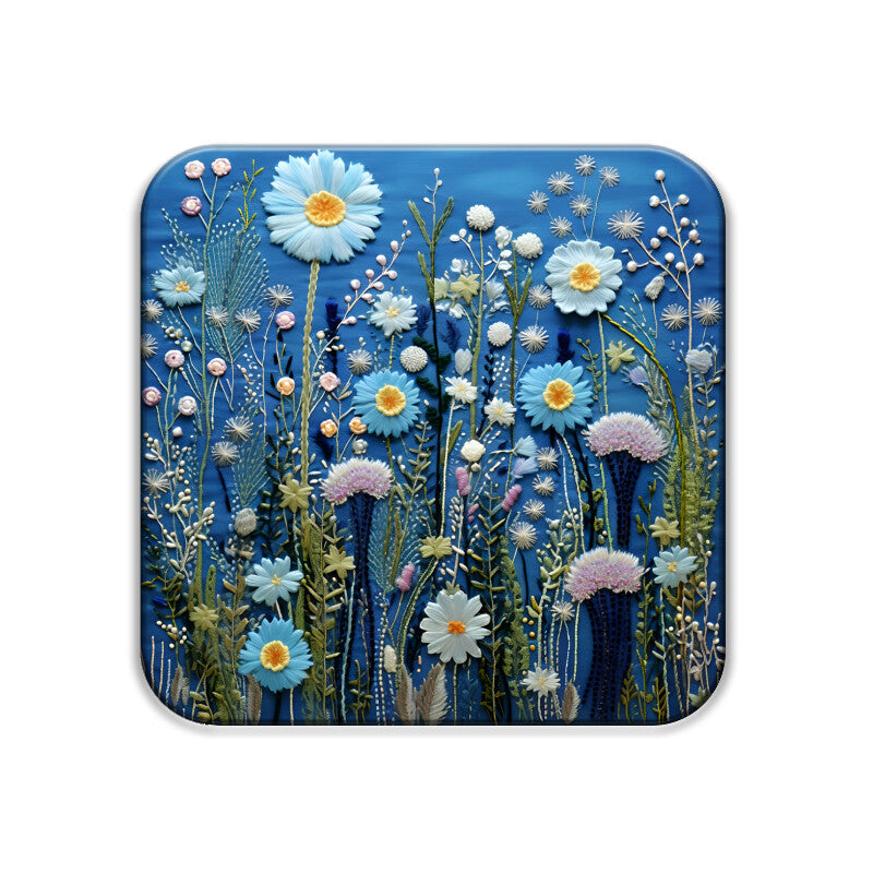 3D flowers Embroidery Design Square Coaster