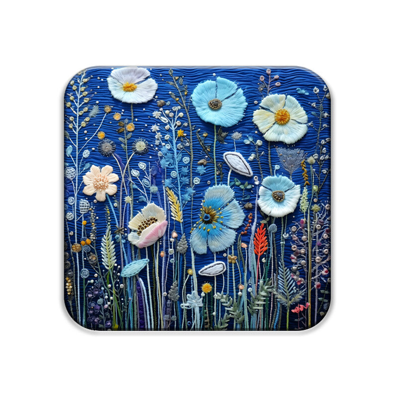 3D flowers Embroidery Design Square Coaster