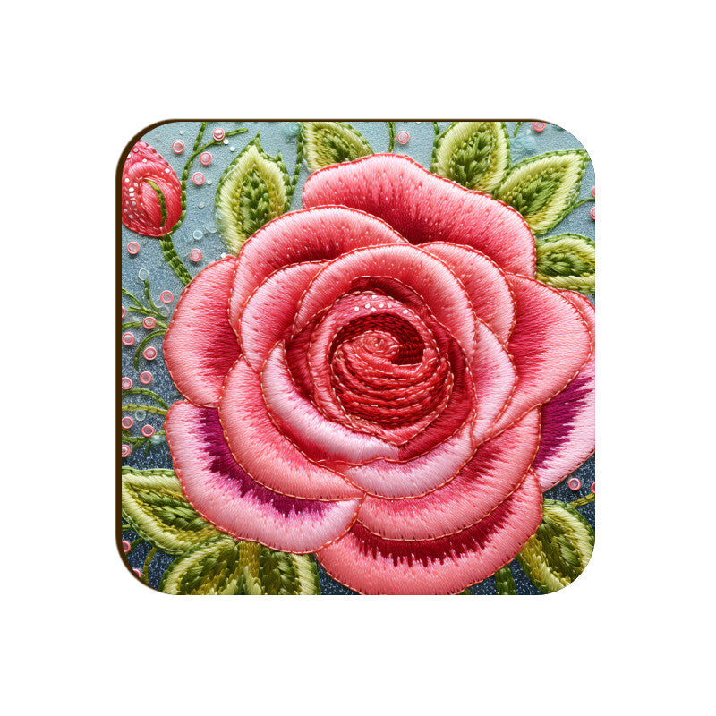 3D flowers Embroidery Design Square Coaster