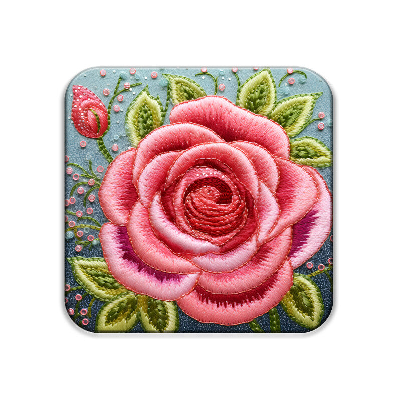3D flowers Embroidery Design Square Coaster