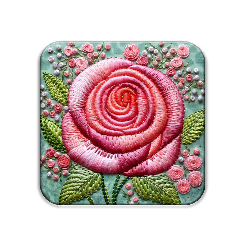 3D flowers Embroidery Design Square Coaster