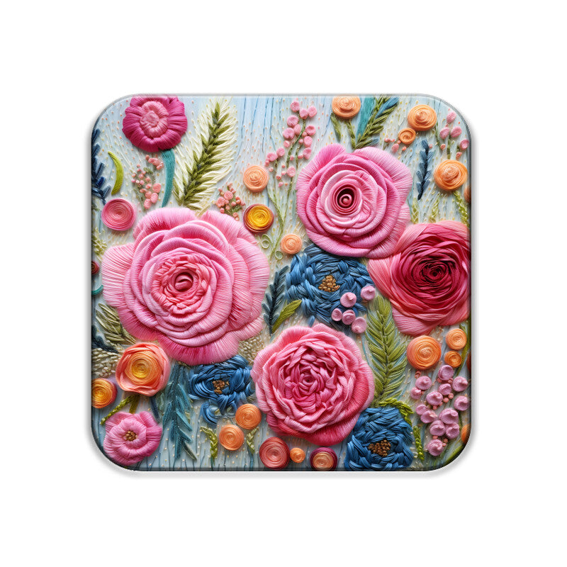 3D flowers Embroidery Design Square Coaster