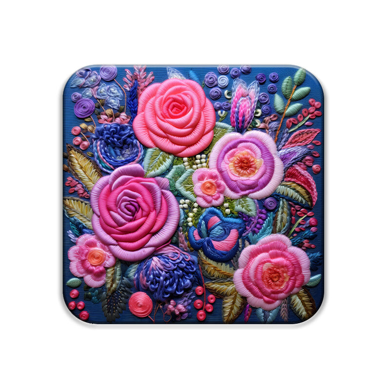 3D flowers Embroidery Design Square Coaster