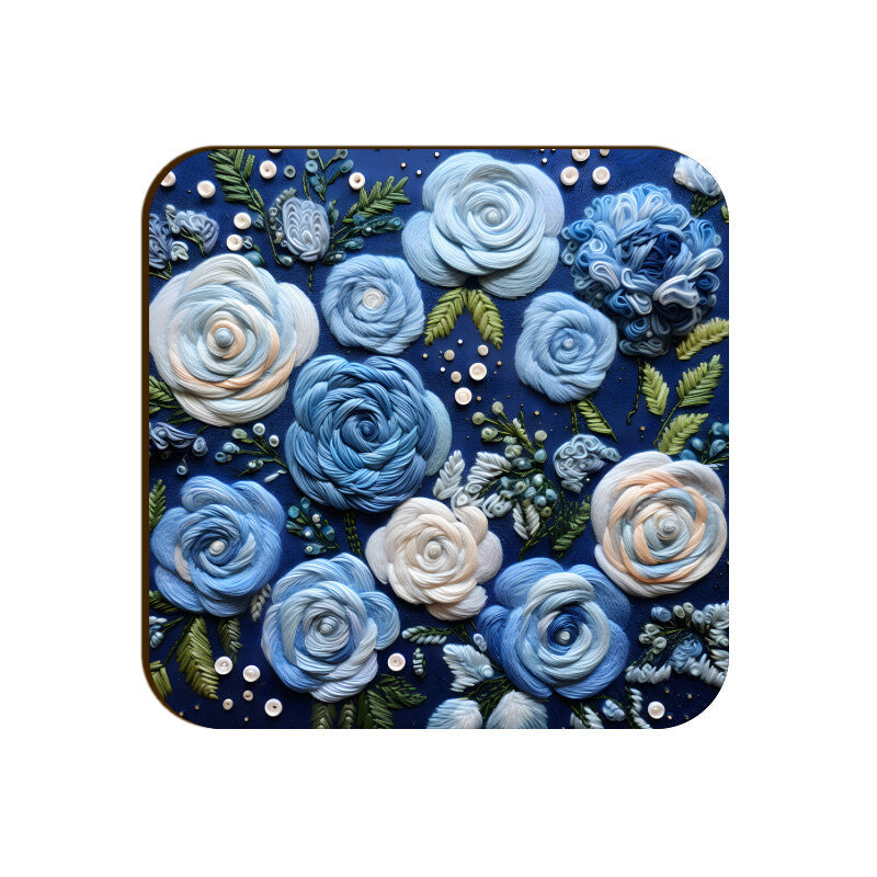 3D flowers Embroidery Design Square Coaster