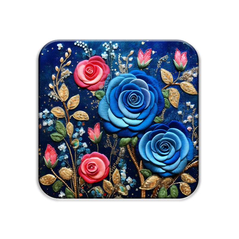 3D flowers Embroidery Design Square Coaster