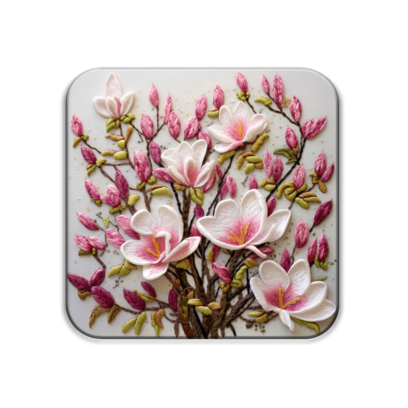 3D flowers Embroidery Design Square Coaster