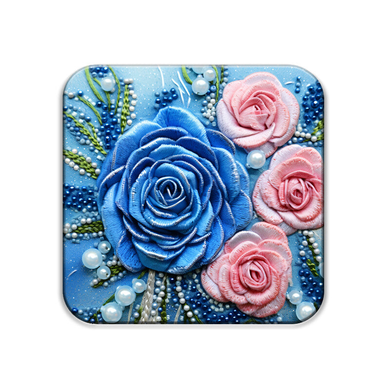 3D flowers Embroidery Design Square Coaster