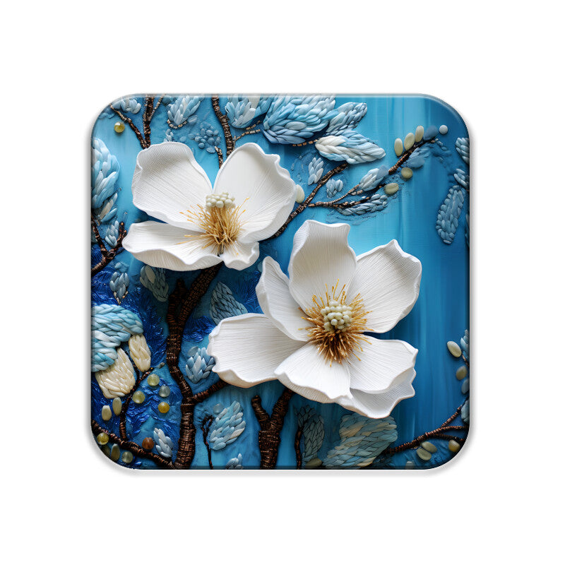 3D flowers Embroidery Design Square Coaster