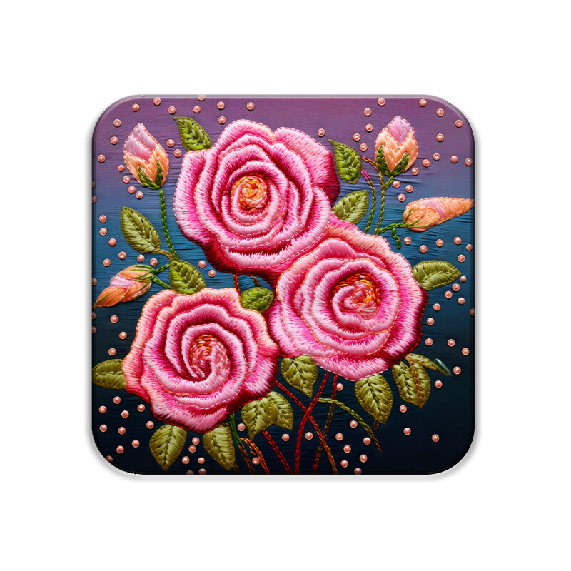 3D flowers Embroidery Design Square Coaster