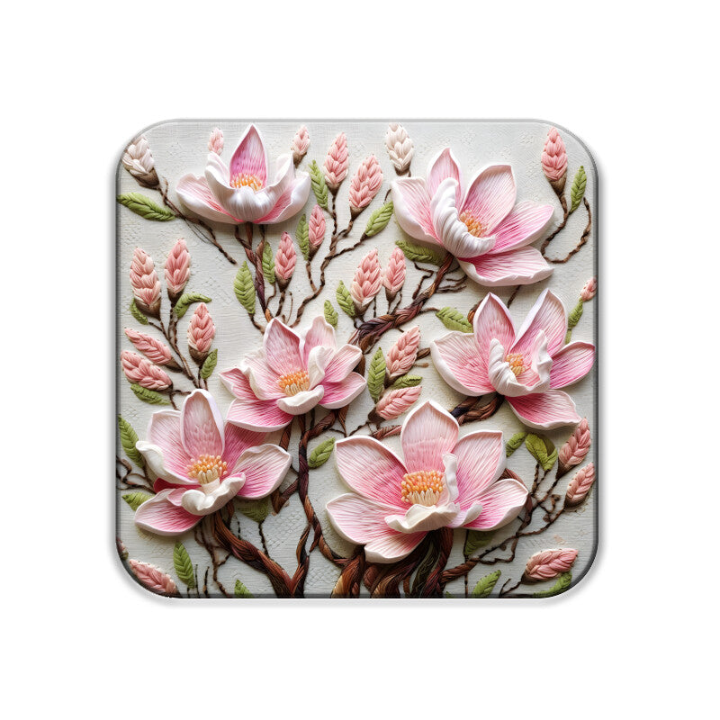 3D flowers Embroidery Design Square Coaster