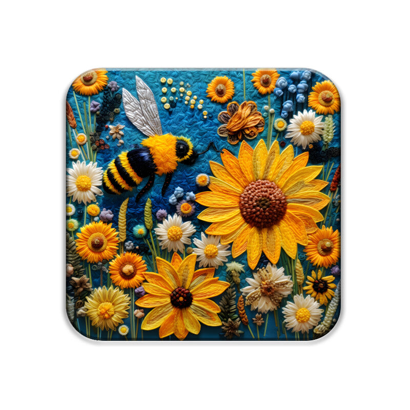 3D flowers Embroidery Design Square Coaster