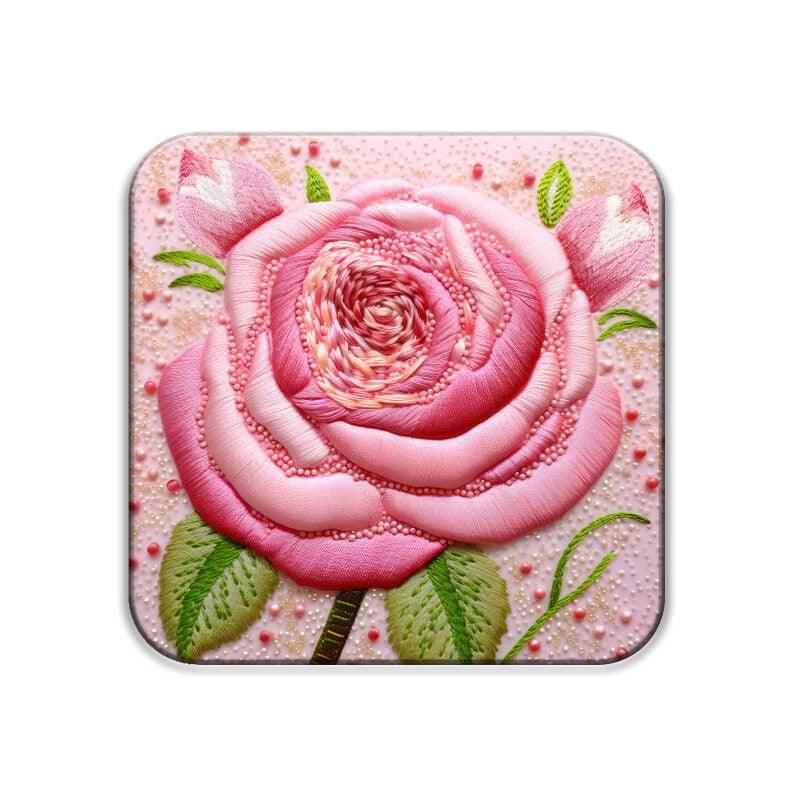 3D flowers Embroidery Design Square Coaster