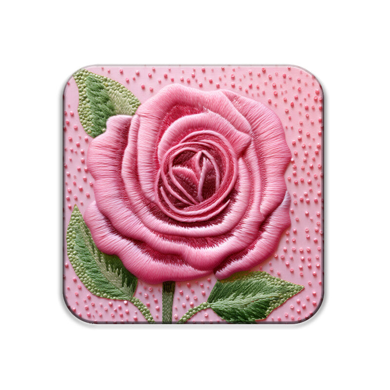 3D flowers Embroidery Design Square Coaster