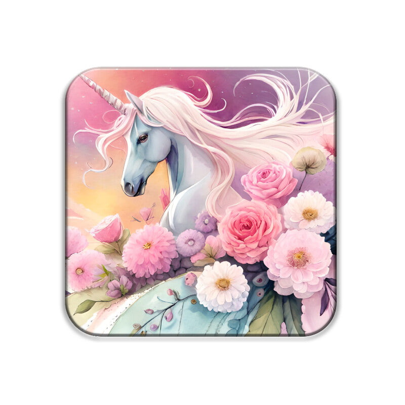 Unicorn Flower Square Coaster