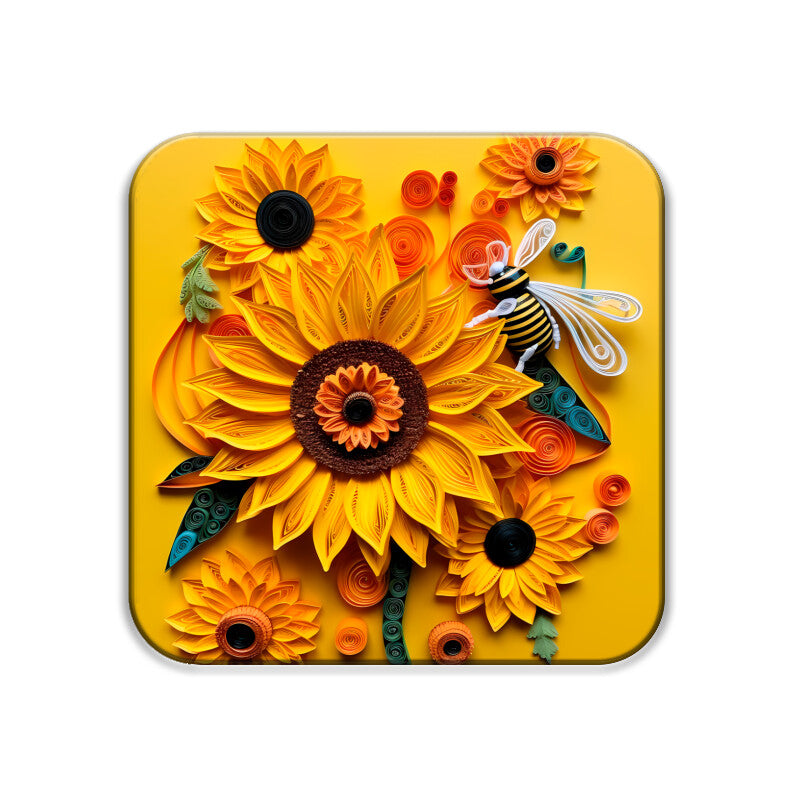 Bee and Sunflower 3d Square Coaster