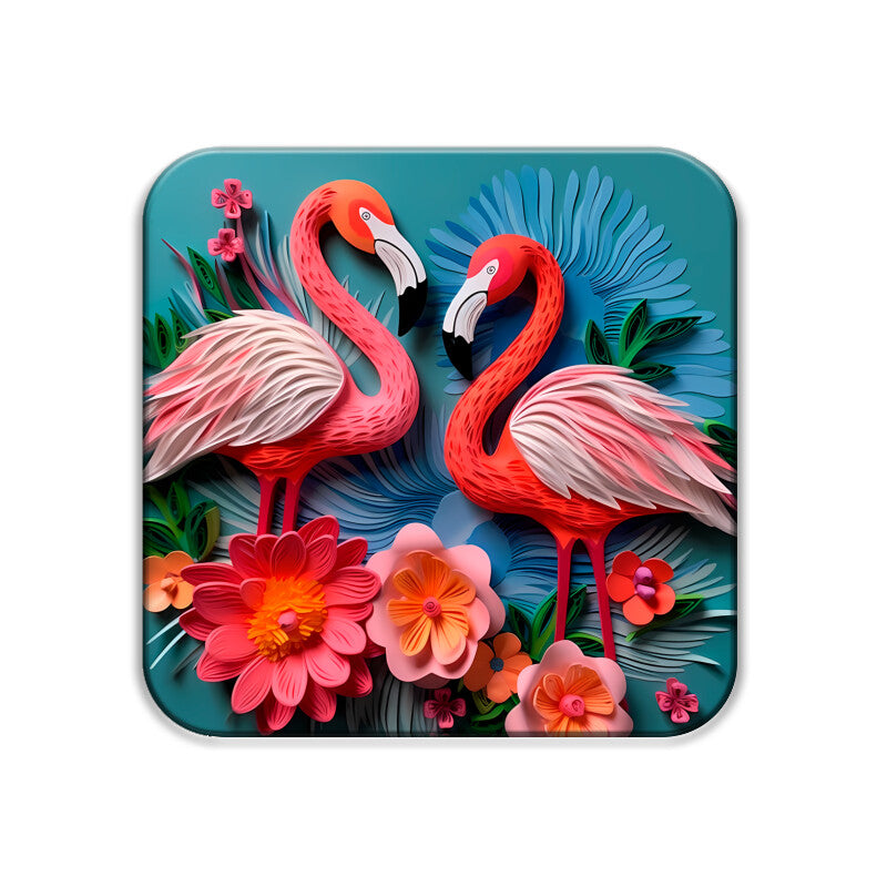 3d Flamingo Flower Square Coaster