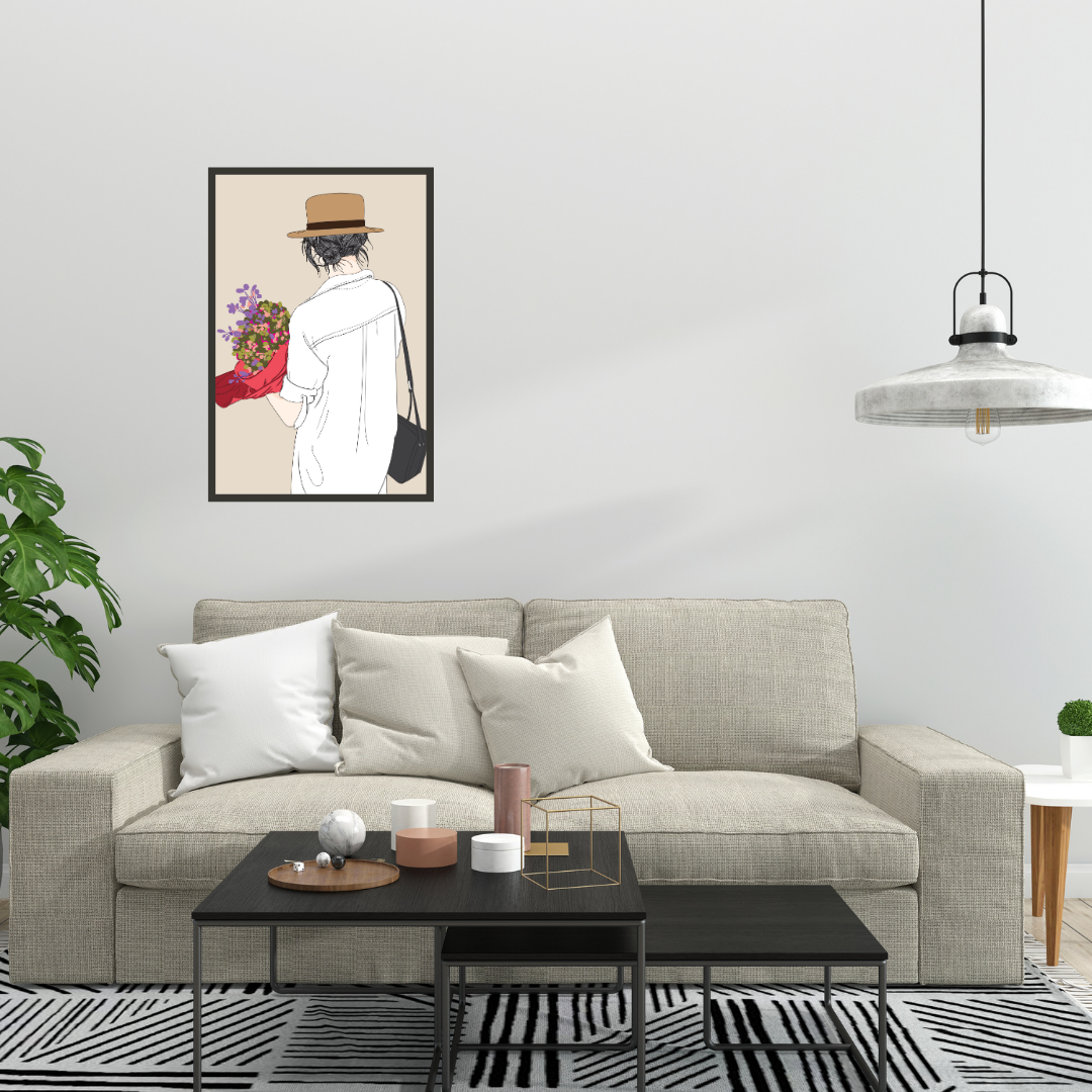 "A Girl holding flowers at a party" Wall Art