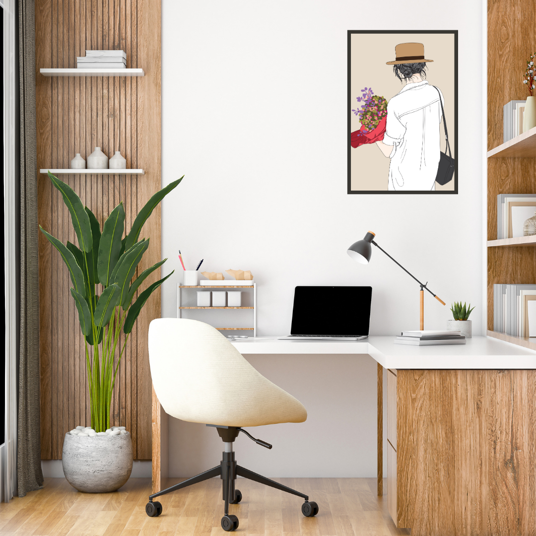 "A Girl holding flowers at a party" Wall Art