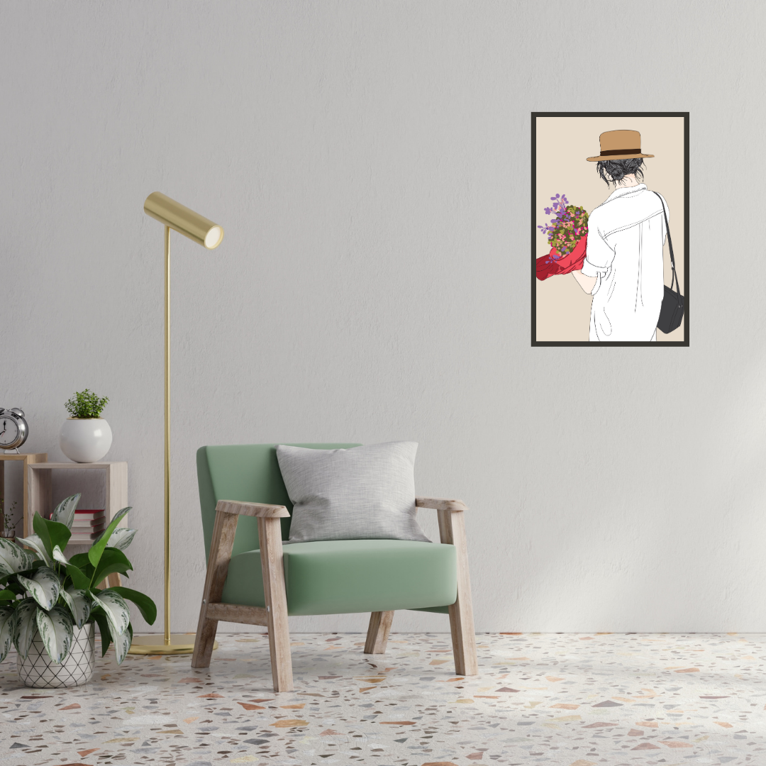 "A Girl holding flowers at a party" Wall Art