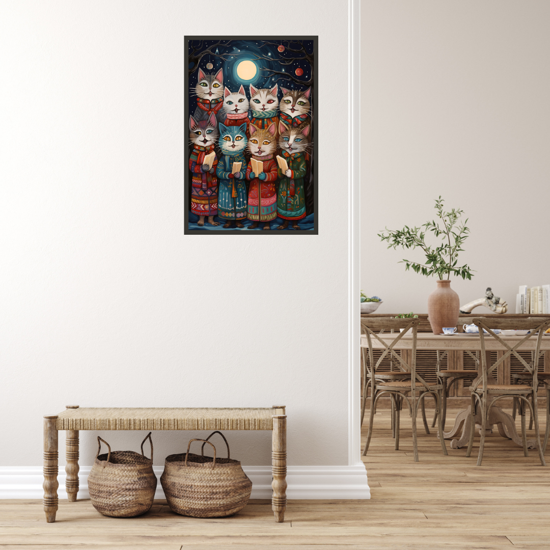 "Christmas Cat Caroling in Moonlight" Wall Art