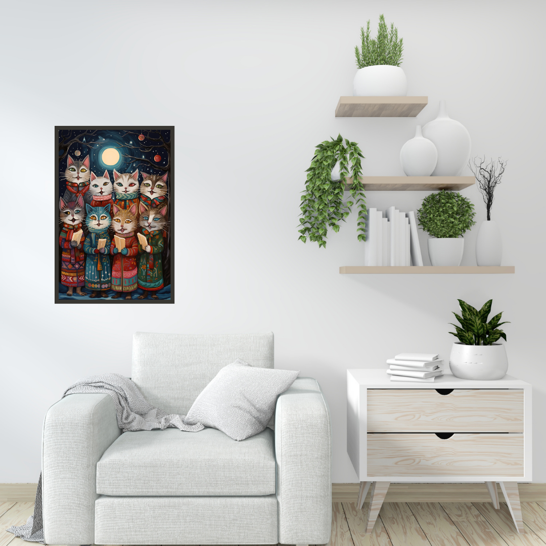 "Christmas Cat Caroling in Moonlight" Wall Art