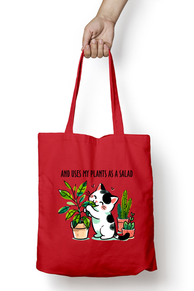 Cat - Uses my plants as a Salad - Tote Bags with Zipper