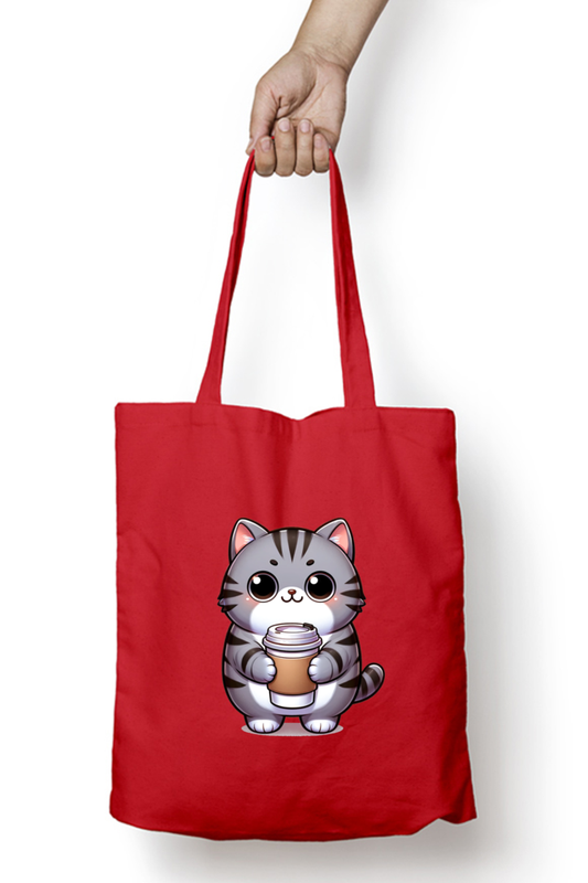 Cute Cat with Coffee Tote Bags with Zipper