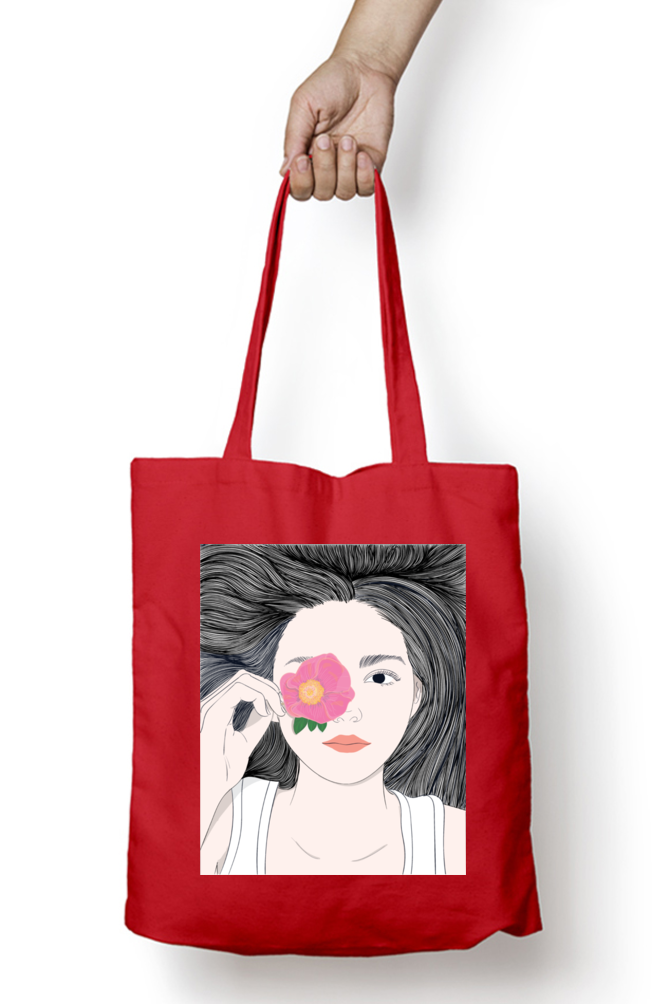 Beautiful girl with long hair and flower Tote Bags with Zipper